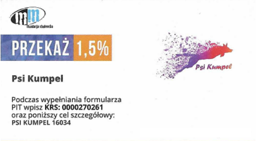 Informacja o przekazaniu 1,5% podatku dla Psi Kumpel